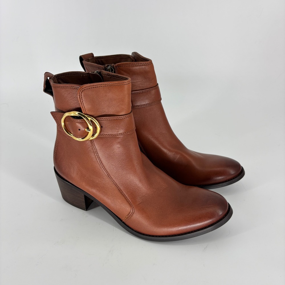 Paul Green Vanessa Block Heel Bootie Cognac Leather Brown Women Size UK 6 US 8.5